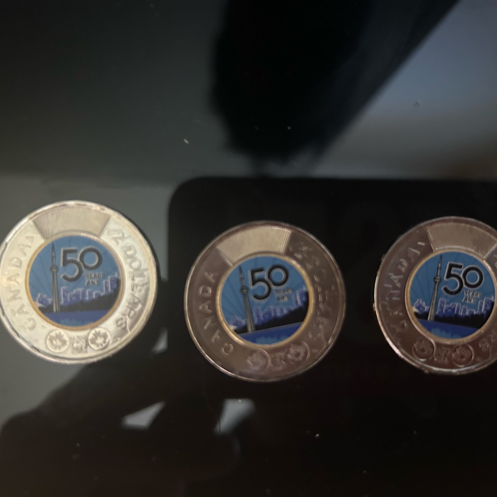 Rare Canadian $2  Toronto Collectible 50th Anniversary Coin  3 pcs Glow in Dark!